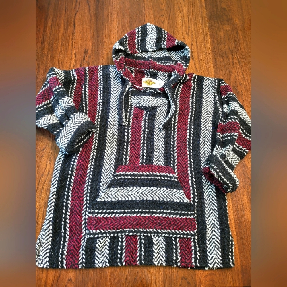Earth Ragz Unisex Adult Small Black Red Mexican Baja Pullover Sweatshirt Hoodie